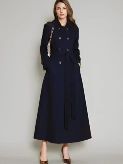 Trench-Coat Veste Longue Femme En Polyester Décontracté Col Rabattu Boutons Manches Longues