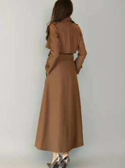 Trench-Coat Veste Longue Femme En Polyester Chic Col Rabattu Boutons Manches Longues Rouge
