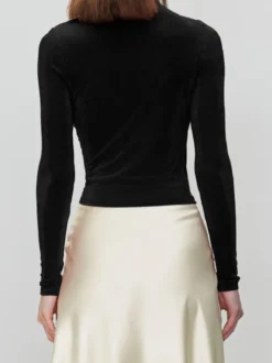 T-shirt basique pour femme à manches longues plissé à demi-col roulé Slim Fit Printemps Tops 2026
