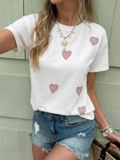 T-shirt à manches courtes blanc en viscose col rond pour femme été