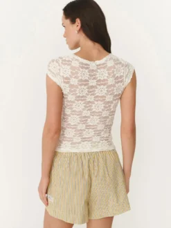 T-shirt à manches courtes noir à bretelles en dentelle et col montant pour femme - T-shirt d'été