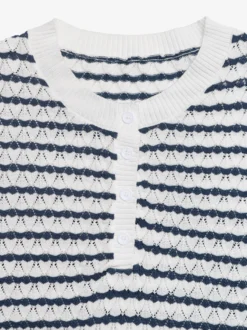 T-shirt à manches courtes rayures bleu marine foncé boutons col rond