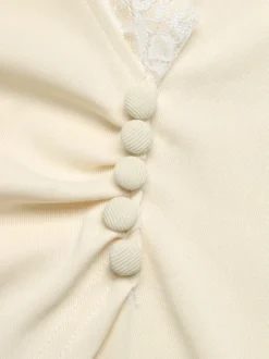 T-shirt à manches longues écru blanc col V pour femme