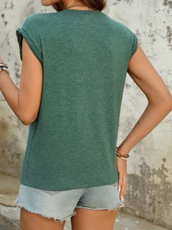 T-shirt à épaules tombantes en vert pour femme - Haut d'été 2026