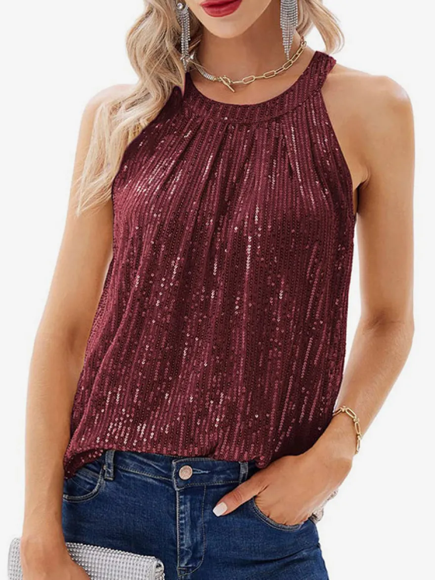 T-shirt sexy à sequins dos nu style clubwear