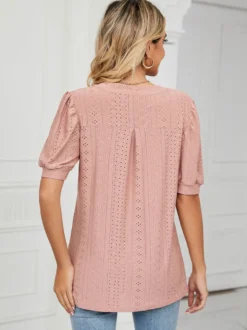 T-shirts À Manches Courtes Rose Claire T-shirt À Col En V Pour Femmes