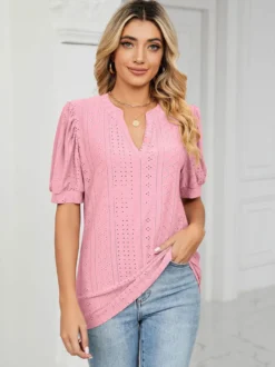 T-shirts À Manches Courtes Rose Claire T-shirt À Col En V Pour Femmes
