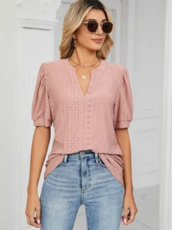 T-shirts À Manches Courtes Rose Claire T-shirt À Col En V Pour Femmes