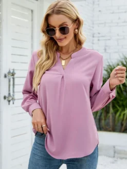 T-shirts À Manches Longues En Mousseline De Soie Blanche À Col En V Pour Femmes