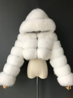 Veste blanche en fausse fourrure avec capuche manteaux courts tendance pour femmes vêtements d'hiver 2026