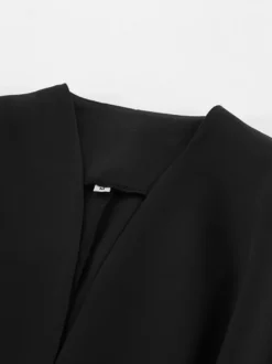 Veste blazer à col en V sans col pour femme taille cintrée plissée et à simple boutonnage