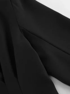 Veste blazer à col en V sans col pour femme taille cintrée plissée et à simple boutonnage