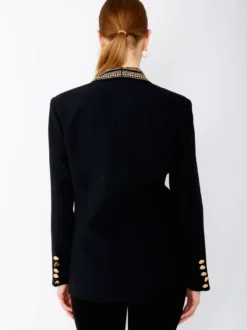 Veste blazer à manches longues croisée à revers châle orné de perles dorées pour femme
