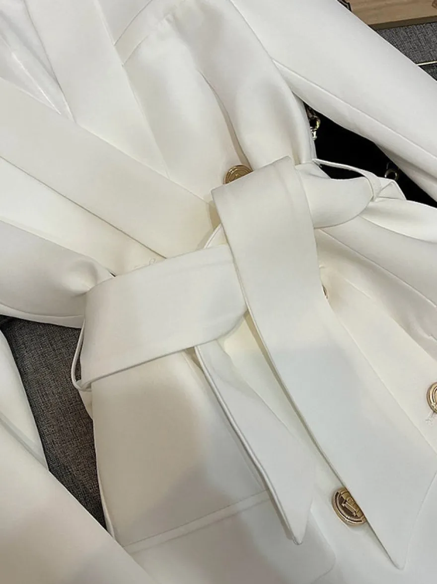Veste blazer à manches longues croisée à revers châle orné de perles dorées pour femme