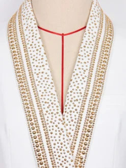 Veste blazer à manches longues croisée à revers châle orné de perles dorées pour femme