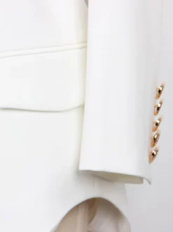 Veste blazer à manches longues croisée à revers châle orné de perles dorées pour femme