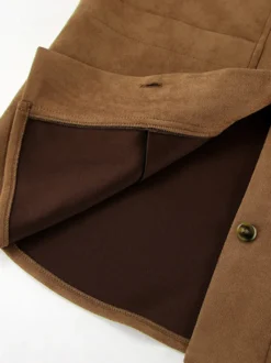 Veste-chemise femme en faux daim beige - Haut oversize rétro à poches cargo - Style streetwear décontracté printemps 2026