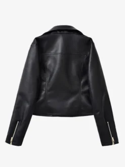Veste courte de motard en similicuir noir pour femme fermeture éclair et revers
