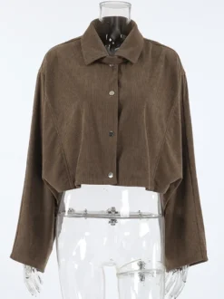 Veste courte en velours côtelé marron pour femme - Haut utilitaire oversize - Style streetwear Maillard tenues décontractées du quotidien 2026