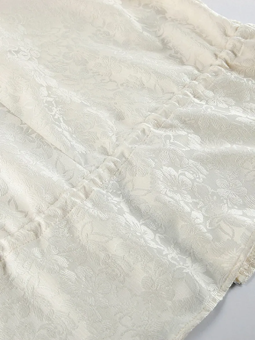 Veste courte à texture jacquard pour femme fermeture éclair manches lanternes ourlet à cordon coupe oversize