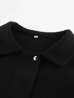 Veste courte zippée en laine mélangée à col à revers et manches chauve-souris pour femme