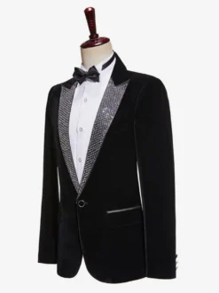 Veste de costume de scène en velours noir brillant pour homme