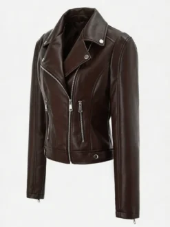 Veste de moto courte quatre couleurs col à revers fermeture éclair diagonale coupe ajustée manches longues vêtement d'extérieur