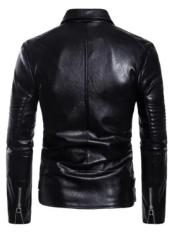 Veste de moto en cuir pour homme Veste en cuir slim asymétrique à fermeture éclair