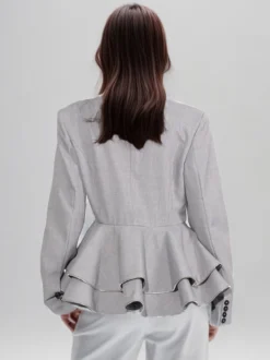Veste de tailleur à basque croisée pour femme fermeture éclair amovible ourlet à volants et taille cintrée