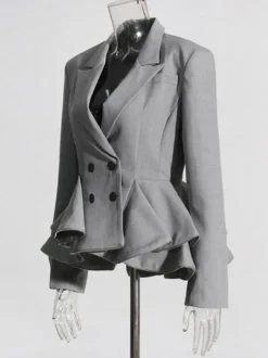 Veste de tailleur à basque croisée pour femme fermeture éclair amovible ourlet à volants et taille cintrée