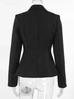 Veste de tailleur cintrée à taille péplum pour femme col cranté simple boutonnage