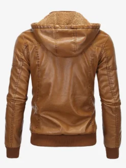 Veste en cuir pour homme coupe-vent décontracté à col montant avec poches zippées