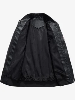 Veste en cuir pour homme veste de moto à col montant avec fermeture éclair et doublure