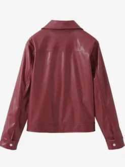 Veste en cuir PU à col rabattu et manches longues avec fermeture éclair pour femme