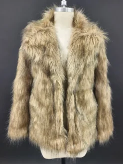 Veste en fausse fourrure à revers cranté et manches longues Manteau d'hiver écologique pour femme 2026