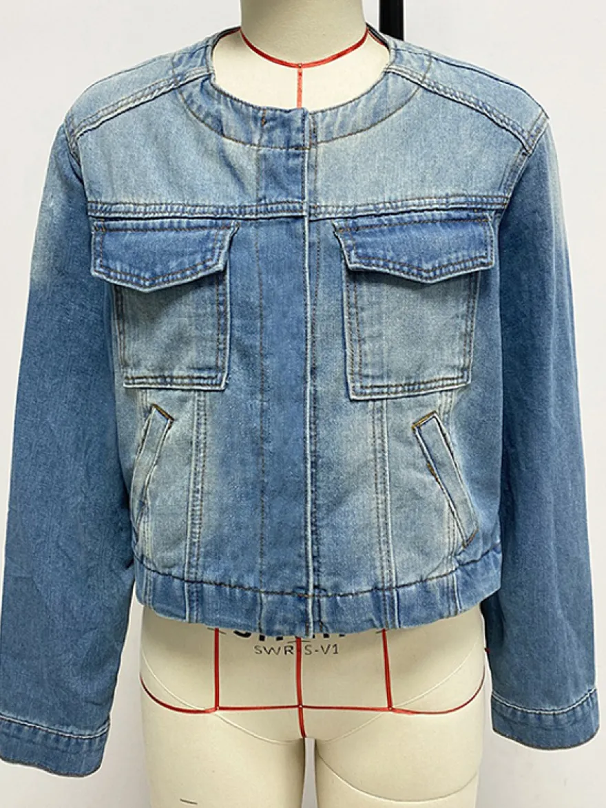 Veste en jean délavé vintage pour femme - Manteau trucker bleu rétro à simple boutonnage et coupe ample - Style streetwear décontracté printemps 2026