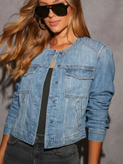 Veste en jean délavé vintage pour femme - Manteau trucker bleu rétro à simple boutonnage et coupe ample - Style streetwear décontracté printemps 2026