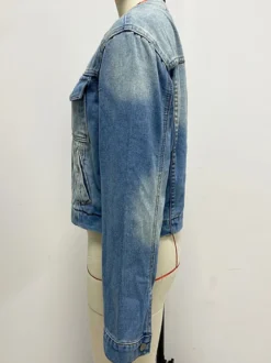 Veste en jean délavé vintage pour femme - Manteau trucker bleu rétro à simple boutonnage et coupe ample - Style streetwear décontracté printemps 2026