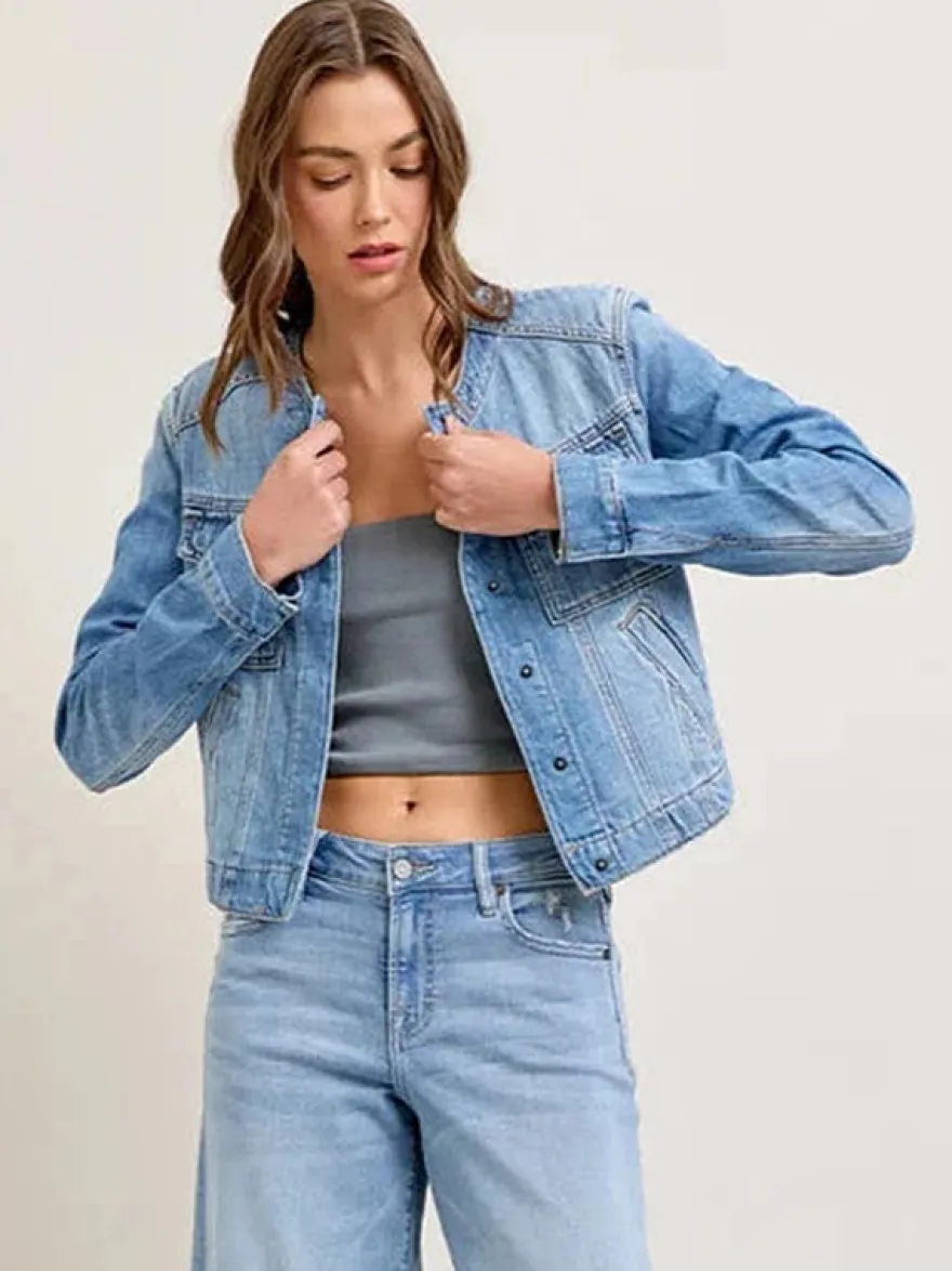 Veste en jean délavé vintage pour femme - Manteau trucker bleu rétro à simple boutonnage et coupe ample - Style streetwear décontracté printemps 2026