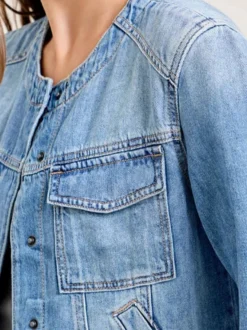 Veste en jean délavé vintage pour femme - Manteau trucker bleu rétro à simple boutonnage et coupe ample - Style streetwear décontracté printemps 2026