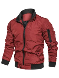 Veste en jean homme polyester col montant moderne manches longues vert chasseur veste coupe classique