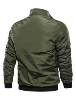 Veste en jean homme polyester col montant moderne manches longues vert chasseur veste coupe classique
