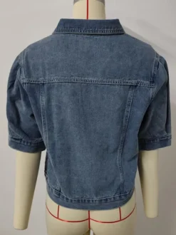 Veste en jean à manches bouffantes pour femme - Manteau trucker court rétro à manches courtes - Streetwear été printemps 2026