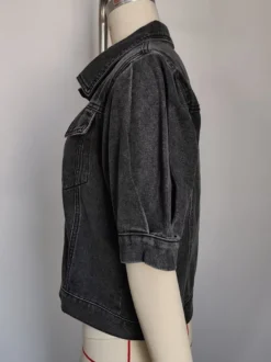 Veste en jean à manches bouffantes pour femme - Manteau trucker court rétro à manches courtes - Streetwear été printemps 2026