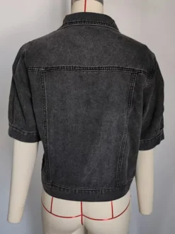 Veste en jean à manches bouffantes pour femme - Manteau trucker court rétro à manches courtes - Streetwear été printemps 2026