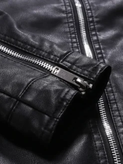 Veste en similicuir pour homme manches longues coupe-vent décontracté manteau d'extérieur léger