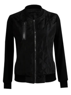 Veste Manteau de Moto Femme à Col Montant avec Manches Longues à Zip avc Poches Cousu Bicolores Manteau Veste Femme