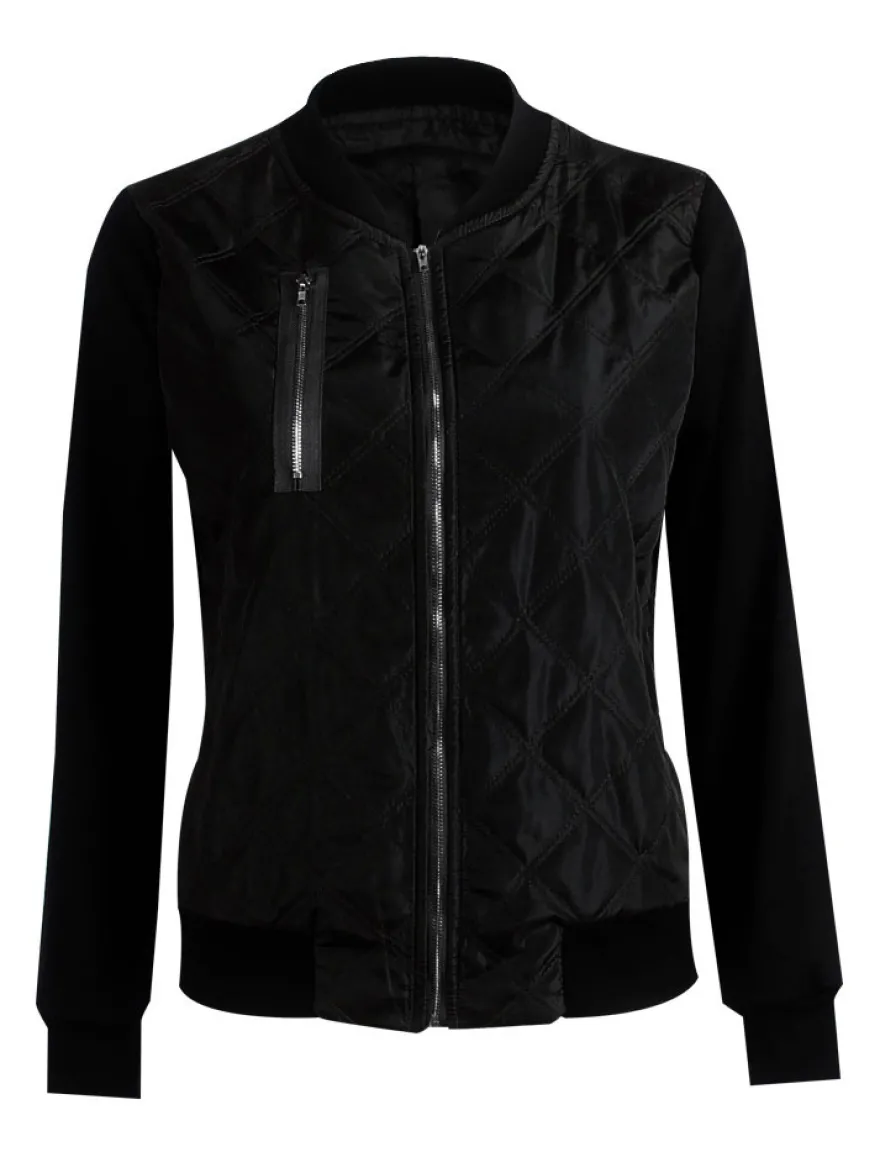 Veste Manteau de Moto Femme à Col Montant avec Manches Longues à Zip avc Poches Cousu Bicolores Manteau Veste Femme