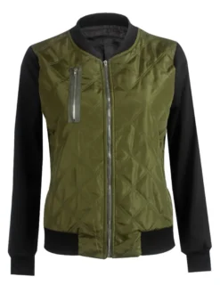 Veste Manteau de Moto Femme à Col Montant avec Manches Longues à Zip avc Poches Cousu Bicolores Manteau Veste Femme