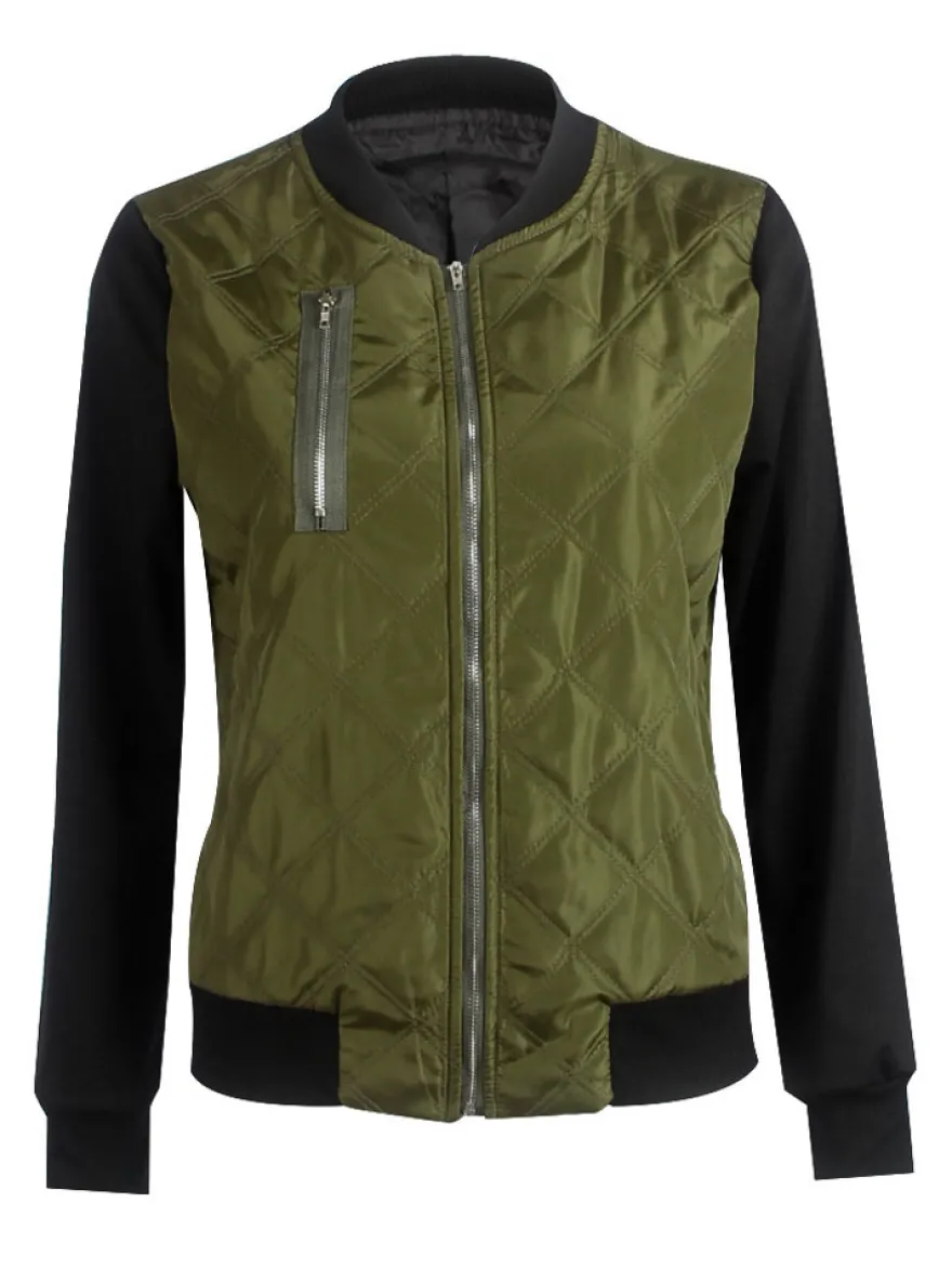 Veste Manteau de Moto Femme à Col Montant avec Manches Longues à Zip avc Poches Cousu Bicolores Manteau Veste Femme